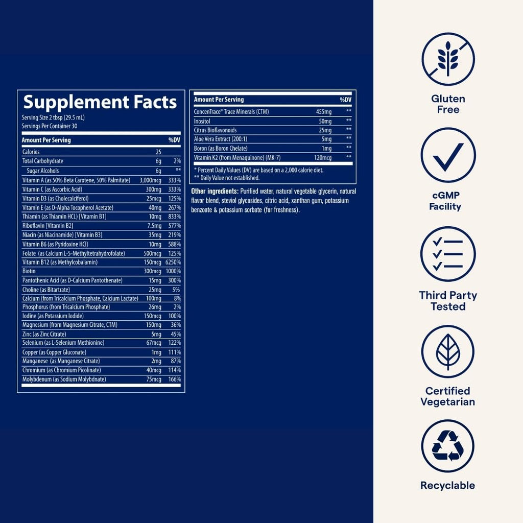 Trace Minerals | Liquid Multi Vitamin-Mineral | B Vitamins, Antioxidants, 72+ Ionic Daily Energy, Hair, Skin, Nails for Men and Women (Orange Mango)
