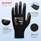 KAYGO Work Gloves for Men and Women,12 Pairs Seamless Knit PU Coated Safety Gloves, with Smooth Grip on Palm and Fingers, Ideal for Light Warehouse, Manufacturing, Gardening, KG11P (S, Black)