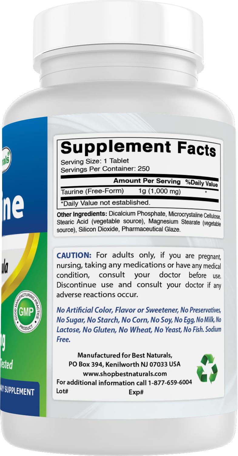 Best Naturals Taurine 1000 mg 250 Tablets (250 Count (Pack of 2))