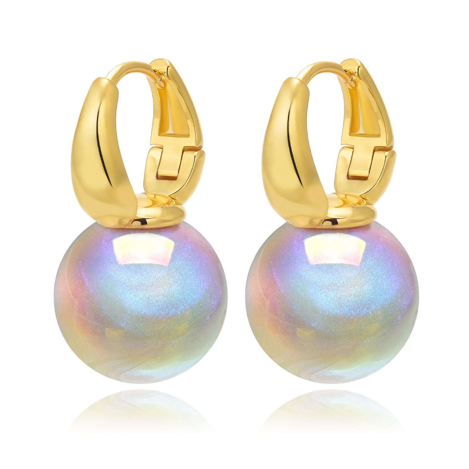 HUGE TOMATO Opal Big Pearl Drop Earrings for Women | Elegant Large Moonstone Pearl Earrings Dangle, Dainty Gold 925 Sterling Silver Hoop, Cute Earing Dangling for Teen Wedding Jewelry Gift,14mm