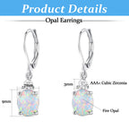 Gemsme 18K White Gold Plated Created Opal and Cubic Zirconia Dangle Earrings for Women