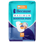 Because Maximum Incontinence Booster Pads, Adult Diaper Doubler Adds 2 Cups of Extra Absorbency, Discreet, Soft Leak Protection for Men & Women, Fits Inside Disposable Underwear, 20 Count