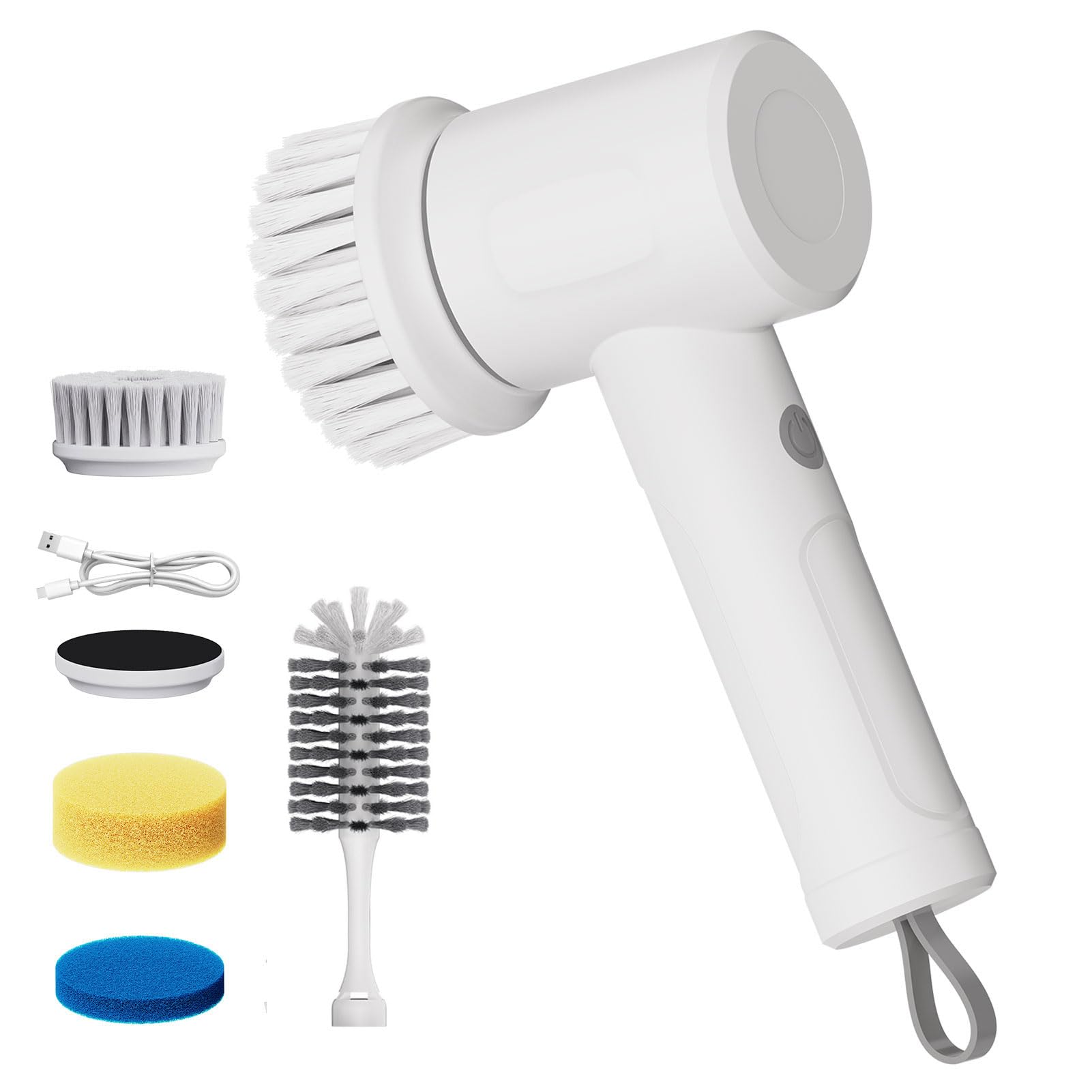 MEFELF Electric Spin Scrubber - Cordless Handheld Cleaning Brush with 2 Speeds & 4 Brush Heads, Rechargeable 1500mAh Battery for Kitchen Sink, Bathroom Tile, Stovetop, Glass, Car Detailing
