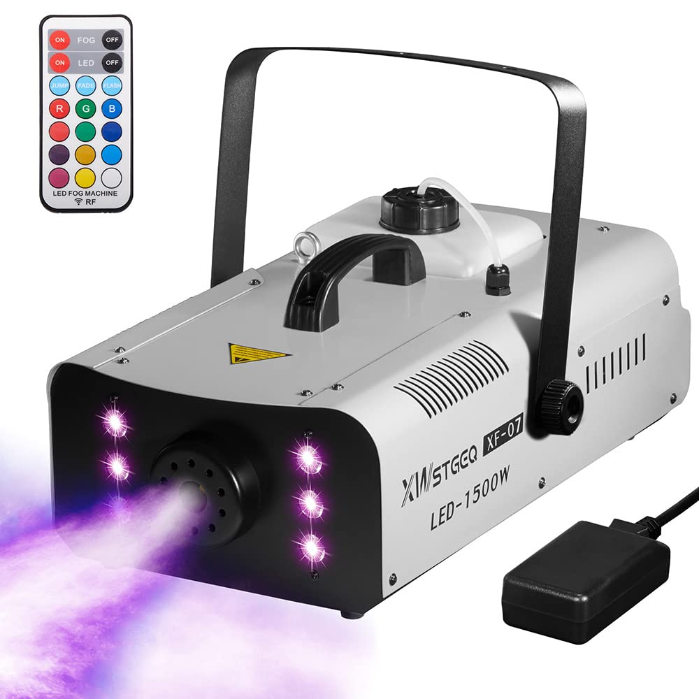 Fog Machine 1500W with 6 LED Lights and Wireless Remote Control, Professional Smoke Machine for DJ Halloween Party Wedding Christmas