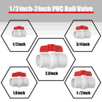 EPHECH 2PCS 2" PVC Ball Valve, SCH40 Slip PVC Water Pipe Valve with Easy Turn Red T-Handle, Shut-Off PVC Ball Valve Socket for Swimming Pool, Sprinkler Lines, Outdoor Plumbing & Irrigation System