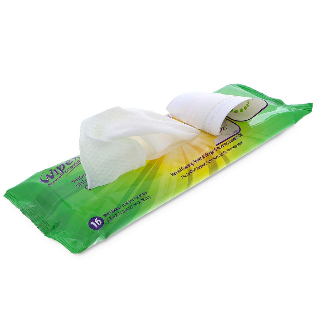 Wipex Wet Floor Wipes - Natural Wet Mop Pads Fit Swiffer Sweeper Mop - Rosemary Essential Oil & Vinegar & Plant-Based Textured Cloth Trap Absorb Dirt, Floor Cleaner Pads, 16 Count (Pack of 3)