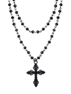 Layered Black Beaded Cross Choker, Goth Gothic Emo Punk Grunge Necklace
