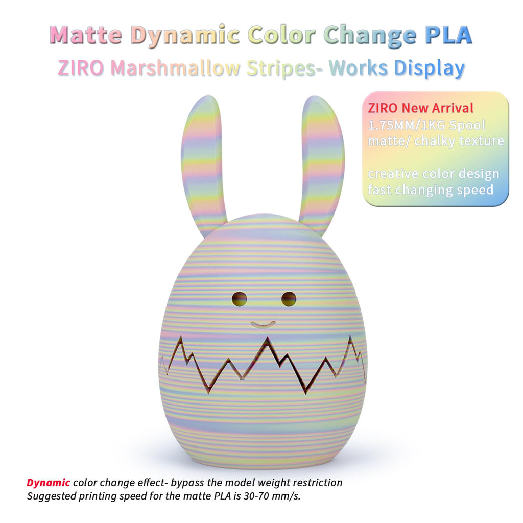 ZIRO Dynamic Color Change PLA, for 3D Printing, 1KG, Marshmallow Stripes