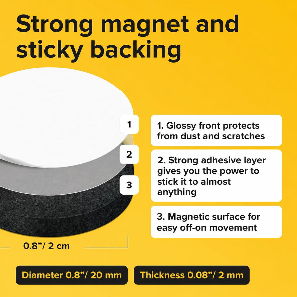Sticky Flexible Adhesive Magnets for Crafts, 0.8"x0.08" (20x2mm), 45 pcs