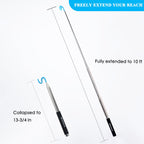 Moonlike Telescoping Pickup Tool Magnetic Pole with Hook, 10 ft Telescopic Grabber Hook Pole Wire Reacher Tool, Push Pull Rod