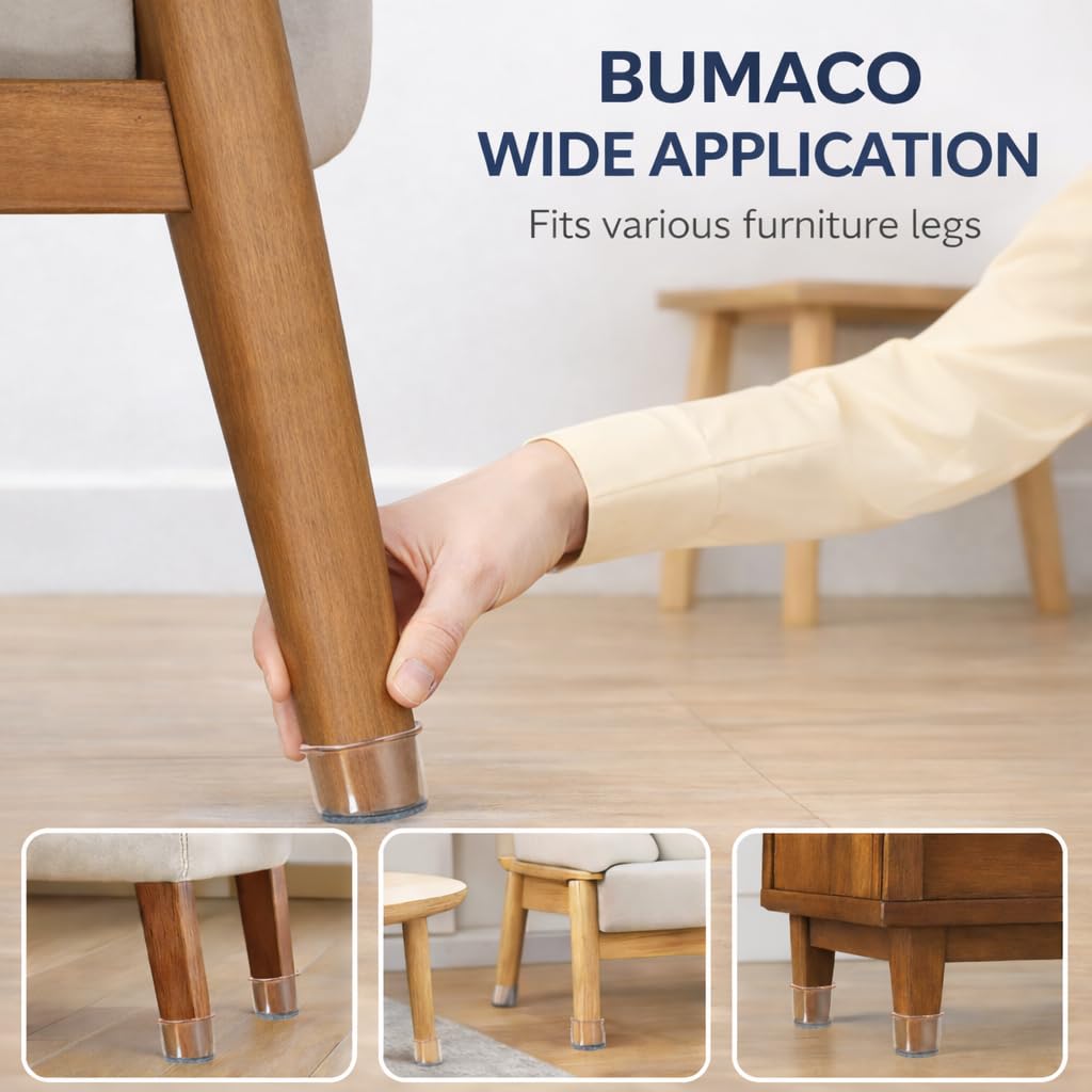 BUMACO 40Pcs Chair Leg Floor Protectors Chair Leg Protectors for Hardwood Floors Silicone Pads Covers to Protect Floors Universal L Clear Fit (1-5/16"~2")