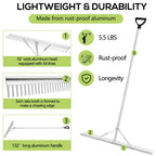 PVNIEFC Floating Lake Rake, 36" Aluminum All Purpose Lake and Landscape Rake with 11' Extension Handle and 52' Rope, Weed & Algae Removal