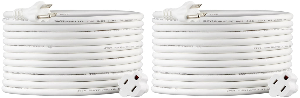 Amazon Basics Extension Cord, 13 Amps, 125V, 20 Foot, White, 2-Pack