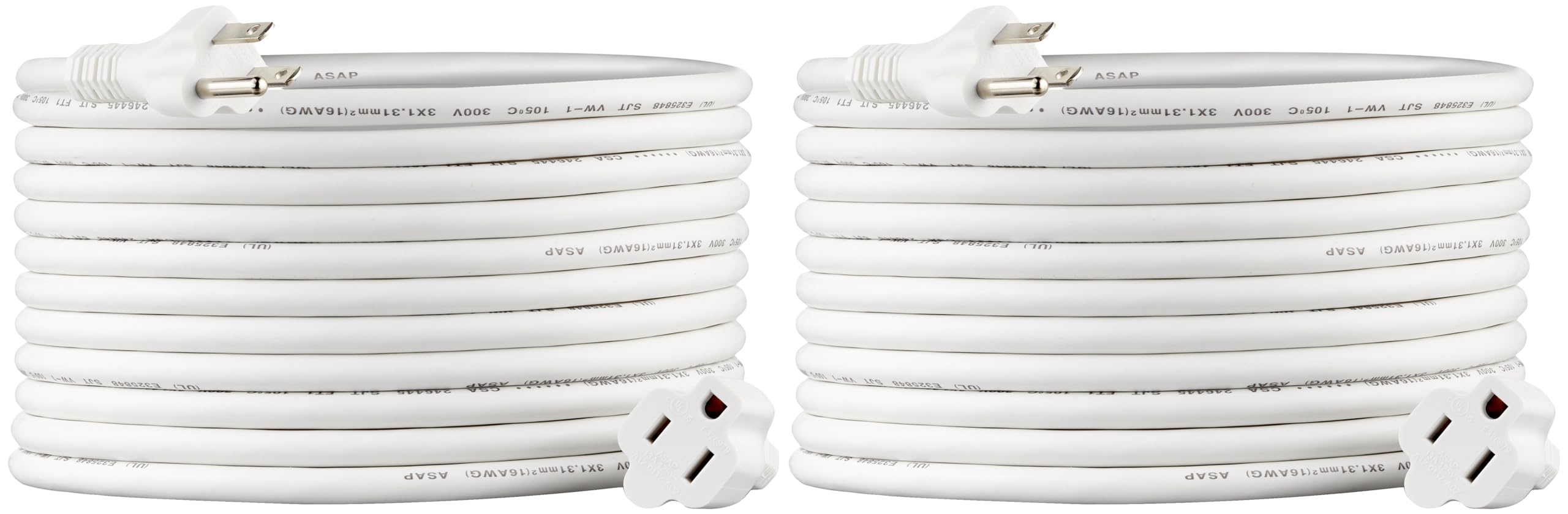 Amazon Basics Extension Cord, 13 Amps, 125V, 20 Foot, White, 2-Pack