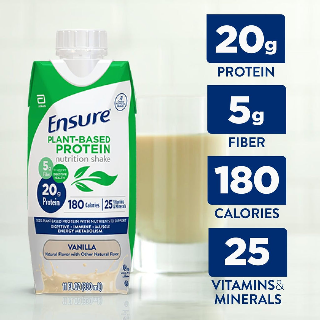 Ensure Plant-Based Vegan Protein Vanilla Nutrition Shake I Gluten-Free I Dairy-Free-I Soy-Free Bottled Liquid Shake-I,(Pack of 24)