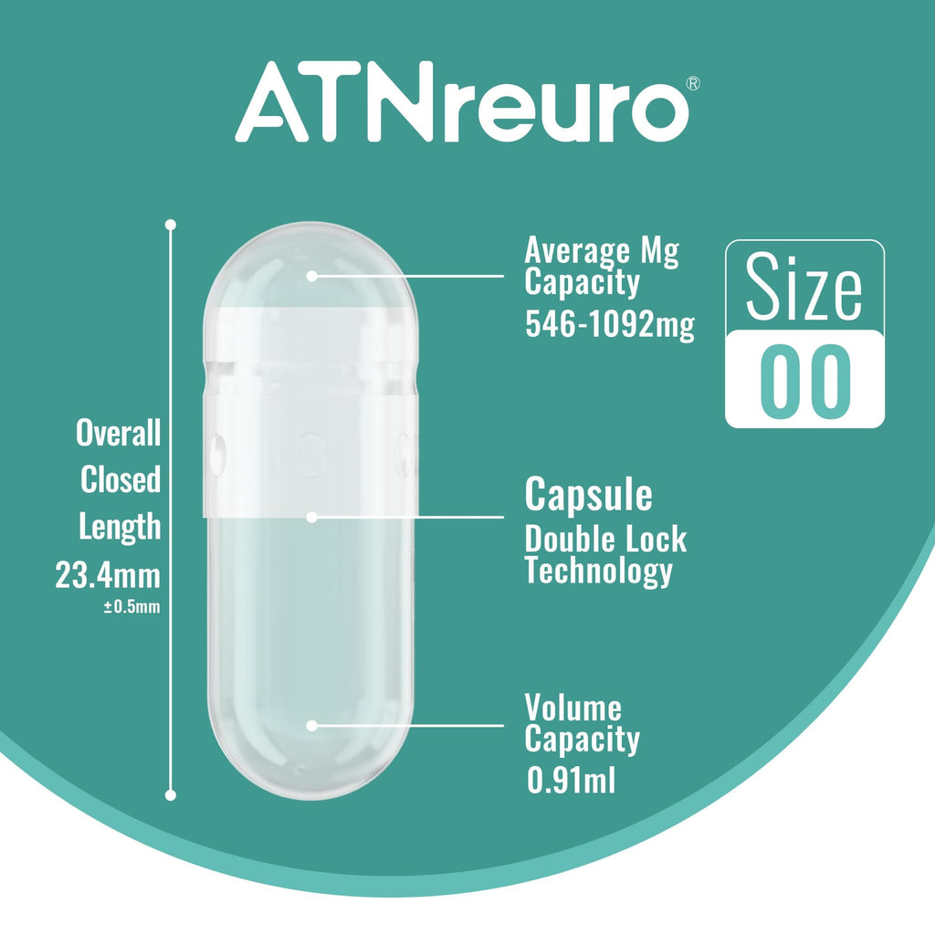 ATNreuro Vegan Separated Empty Capsules Size 00 (1000 Count), HPMC Pill Capsules Empty for DIY Supplement Filling