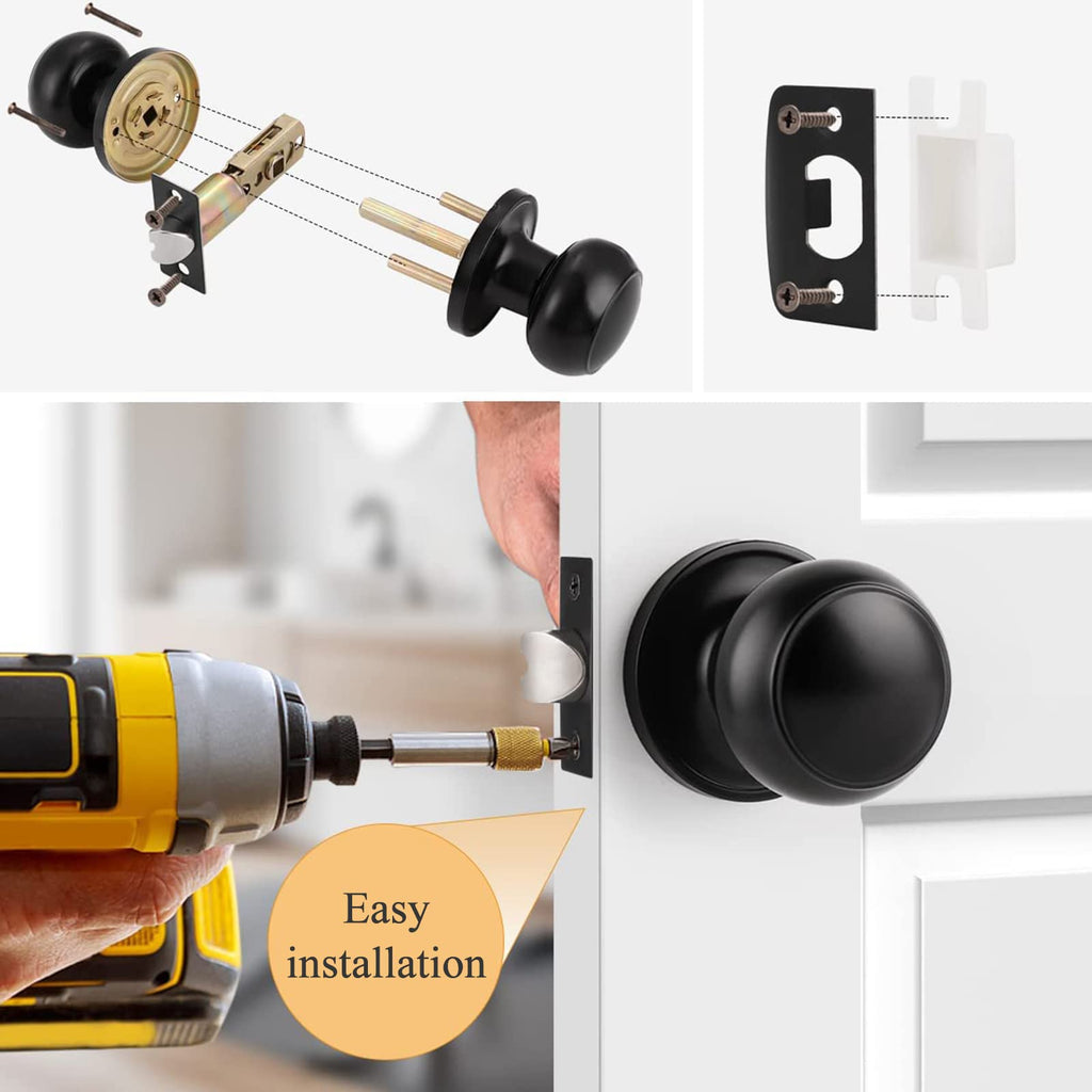 Probrico Black Door Knobs, Keyless Flat Ball Interior Door Knobs for Hallway Closet, Matte Black Passage Door Knob, 10 Pack