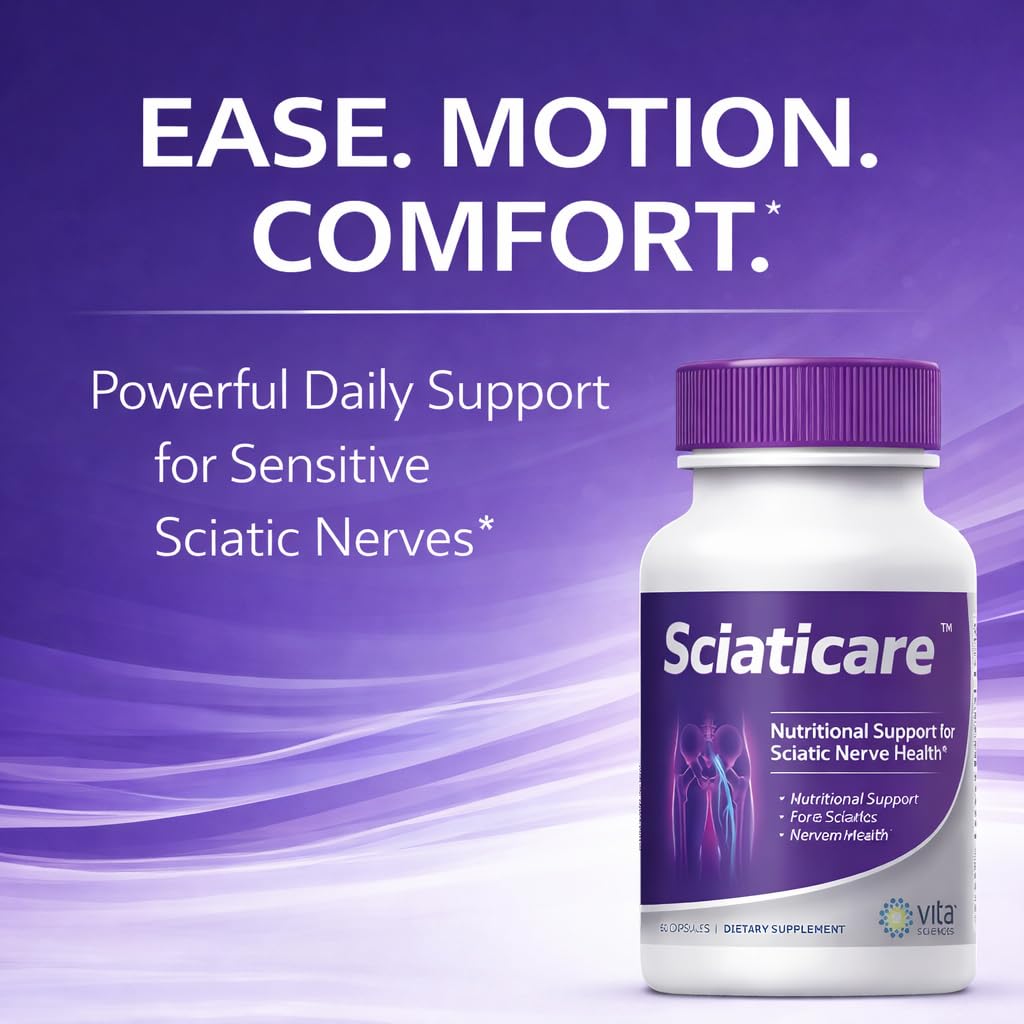 Vita Sciences Sciaticare Nerve Soothing Supplement Vitamins with Natural R-ALA Form 40X Strength, NOT Synthetic Alpha Lipoic Acid (ALA) - Lower Lumbar Sciatic, Hip, Thigh, Leg, Foot