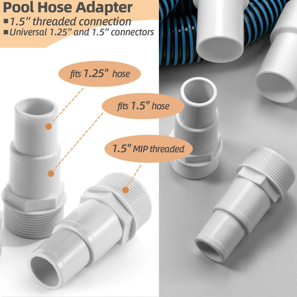 1.5" 6ft Pool Filter Pump Hose Kit for Above Ground Swimming Pools Vacuum Skimmer 1 1/2" Hose Replacement & 1 1/2 to 1 1/4 Pool Hose Adapter Fittings - 2 Pool Hoses, 2 Adapters, 4 Clamps, 2 PTFE Tapes
