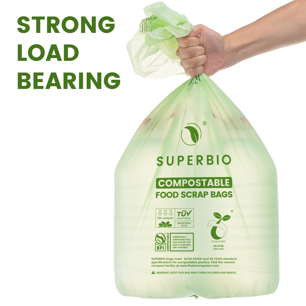 SUPERBIO 13 Gallon Compostable Kitchen Waste Bags, 50 Count, 1 Pack, Flat top Food Scrap bags, Certified by BPI and OK compost INDUSTRIAL, 49.2L, 0.87 Mil