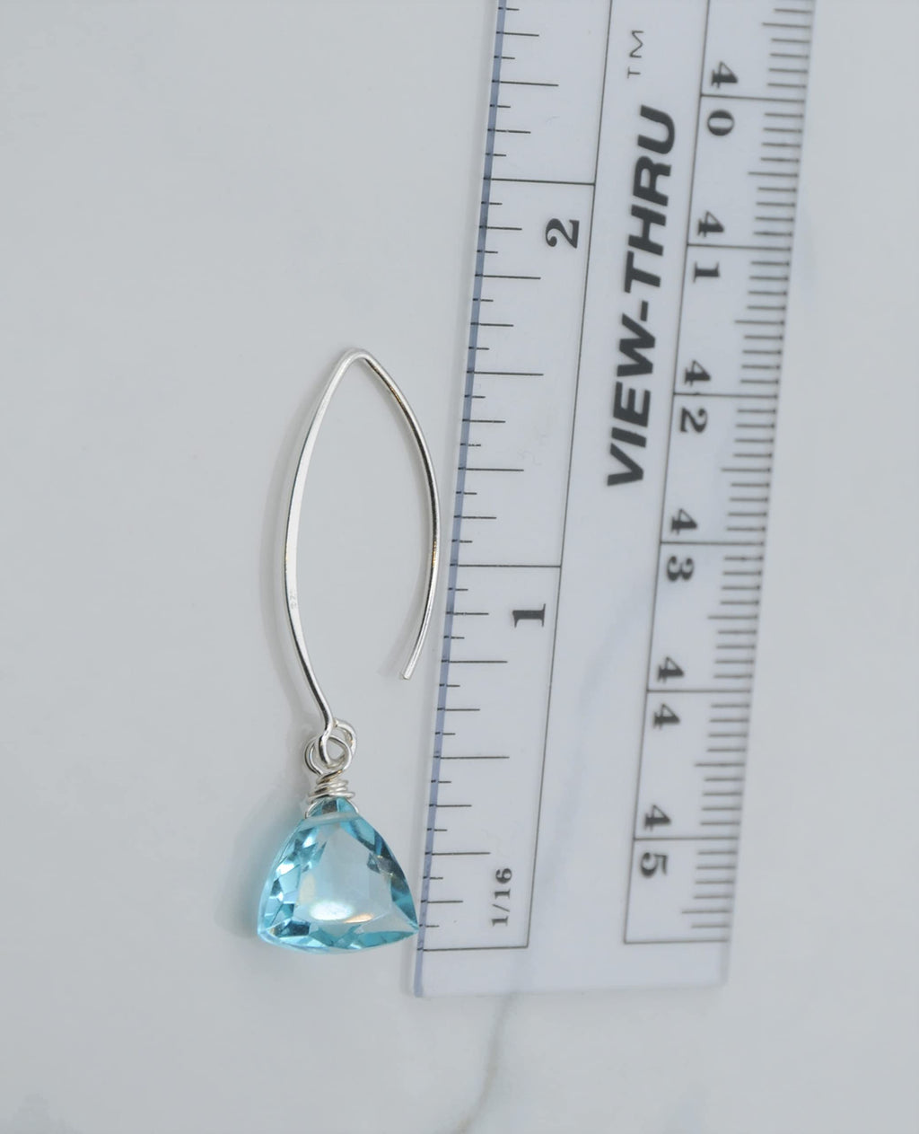 Handmade Dangle Earrings for Women - Aquamarine Blue Quartz Sterling Silver in Gift Box - Sparkly Blue Quartz Trillion - Lightweight Dangling - Trendy Long Dangly Drop Handcrafted