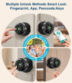 Fingerprint Door Lock, Smart Fingerprint Door Knob with Keypad, Biometric Door Lock with App Control, Auto Lock Door Lock with Code, Keyless Door Knob with Lock for Bedroom, Home-K10plus Matte Black