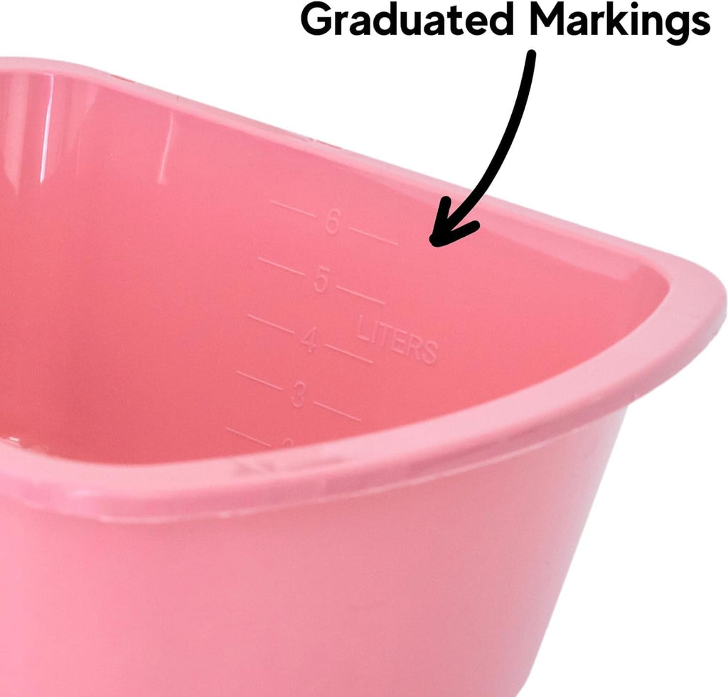 Vakly Wash Basins – Rectangular Plastic Hospital Bedside Soaking Tub - Small 7 Qt Graduated Bucket - Portable Washbasin for Washing, Cleaning, Foot Bath, Dishes, Face Cleansing Bowl (2, Pink)