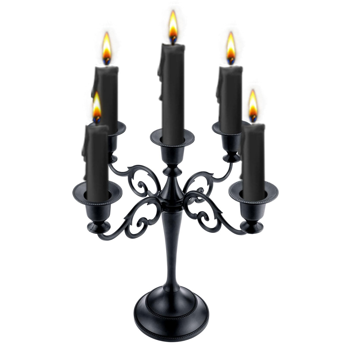 Viscacha 5-Arm Black Metal Candelabra Halloween Taper Holder Decor
