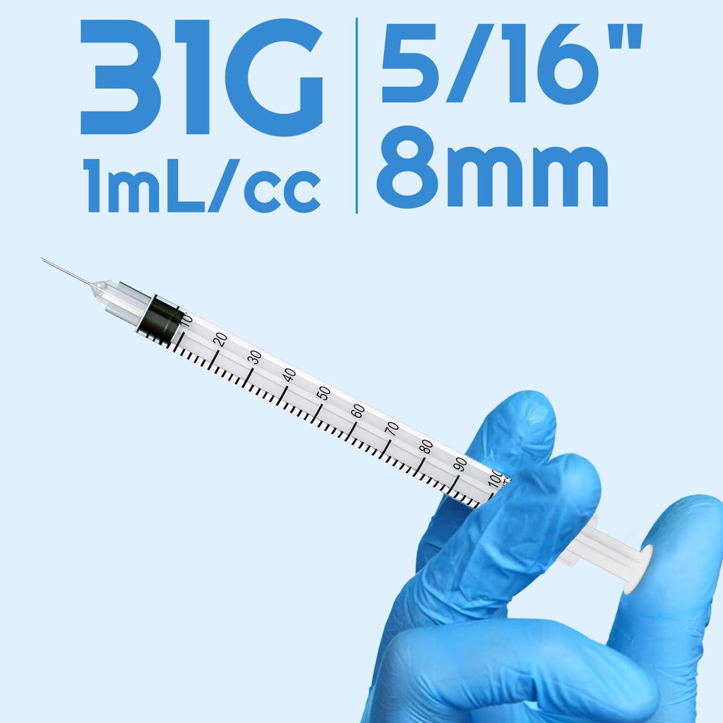30 Pack Syringes 31G U-100 5/16" 1ml/cc, Disposable Syringe, Lab Supplies