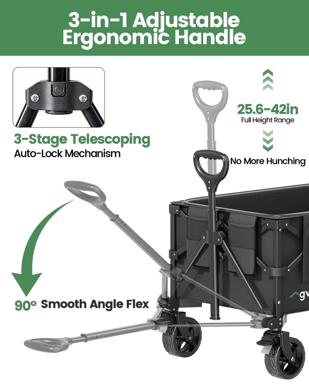 GVDV CW35 Plus Wagon Carts Foldable with Tailgate, 42 in Extended Handle