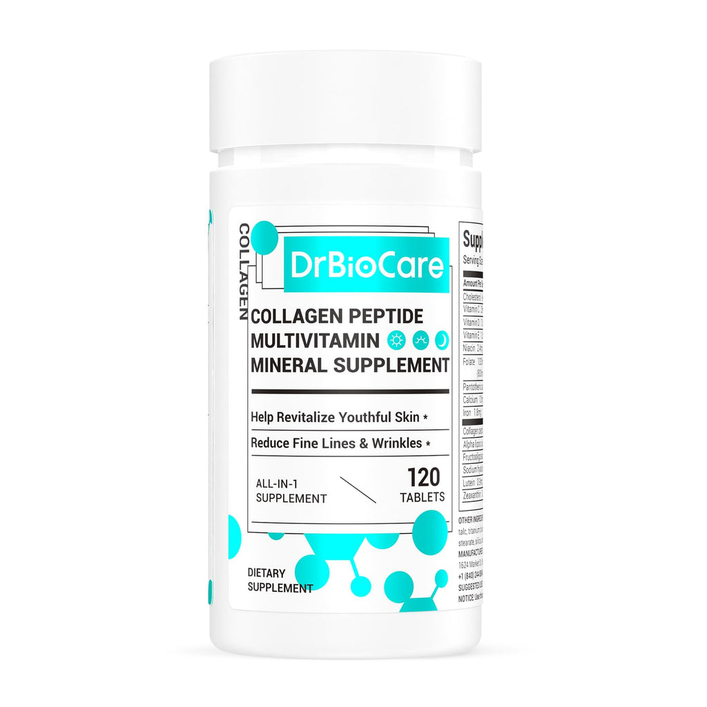 DrBioCare Collagen Peptides for Women, Beauty Vitamin & Mineral Supplement,Contains Vitamin D3, Probiotics for Women & Collagen Peptides,Vitamin E,Vitamin B Complex - Made in USA - 120 Tablets