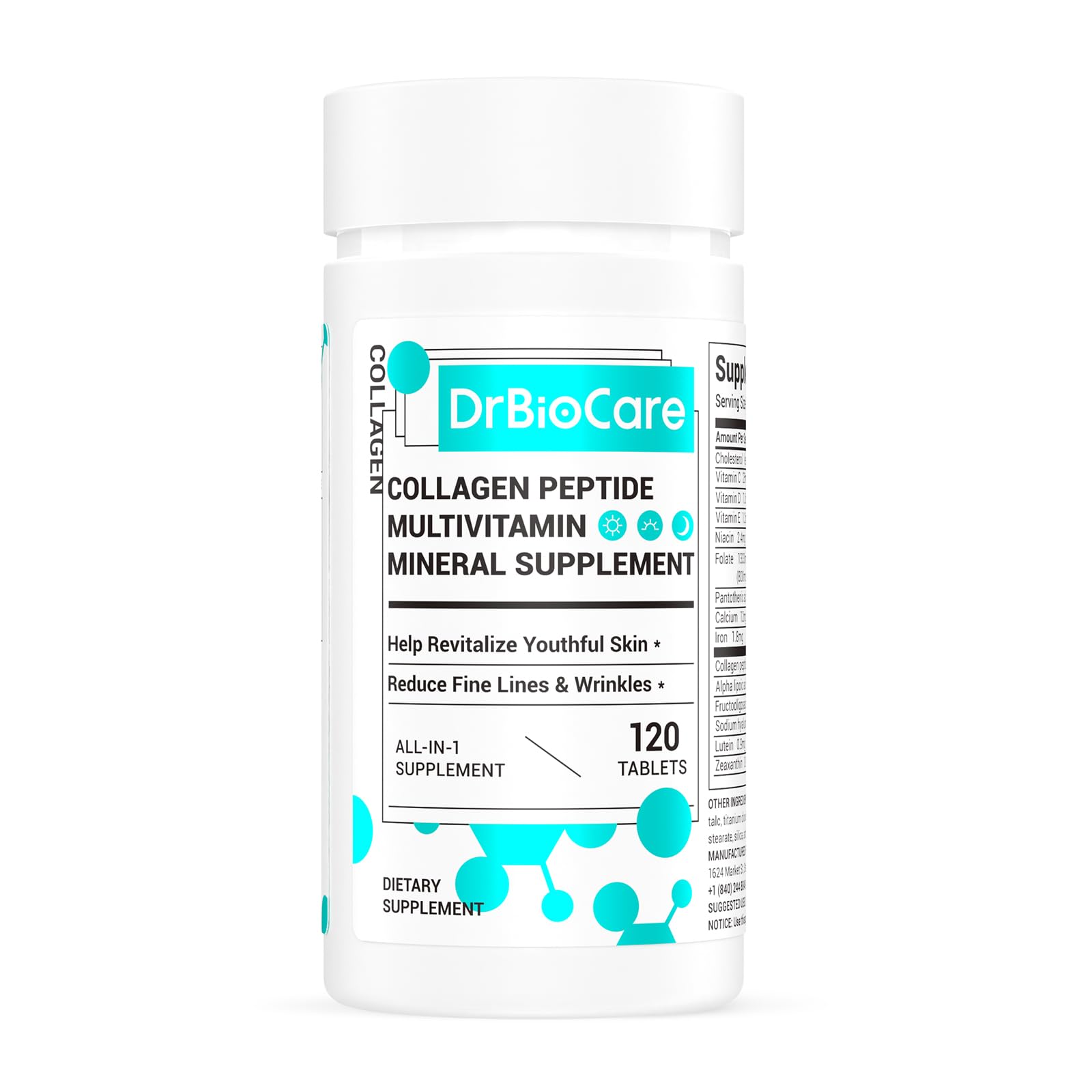 DrBioCare Collagen Peptides for Women, Beauty Vitamin & Mineral Supplement,Contains Vitamin D3, Probiotics for Women & Collagen Peptides,Vitamin E,Vitamin B Complex - Made in USA - 120 Tablets