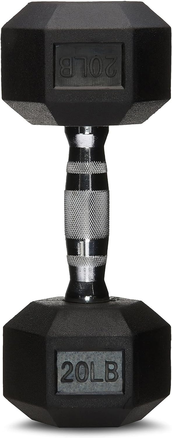 Amazon Basics Rubber Hex Dumbbell with Comfortable Handle for Home Gym Workout, 20 Pounds, Single, Black