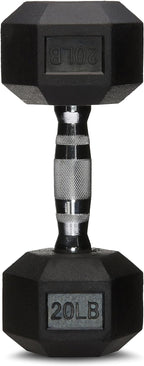 Amazon Basics Rubber Hex Dumbbell with Comfortable Handle for Home Gym Workout, 20 Pounds, Single, Black
