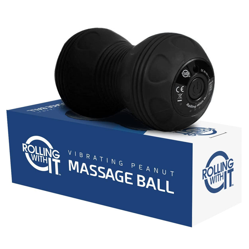 Rolling With It Vibrating Peanut Massage Ball - Deep Tissue Trigger Point Therapy, Myofascial Release - Handheld, Cordless - 4 Intensity Levels - Dual Lacrosse Ball Vibration Massager (Black)