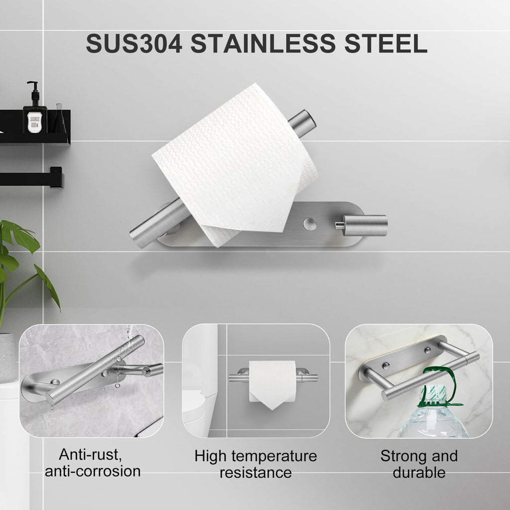 SetSail Toilet Paper Holder Adhesive or Screw-in Brushed Nickel Bathroom Toilet Paper Roll Holders Wall Mount Stainless Steel Tissue Holder for Bathroom Hardware Accessories