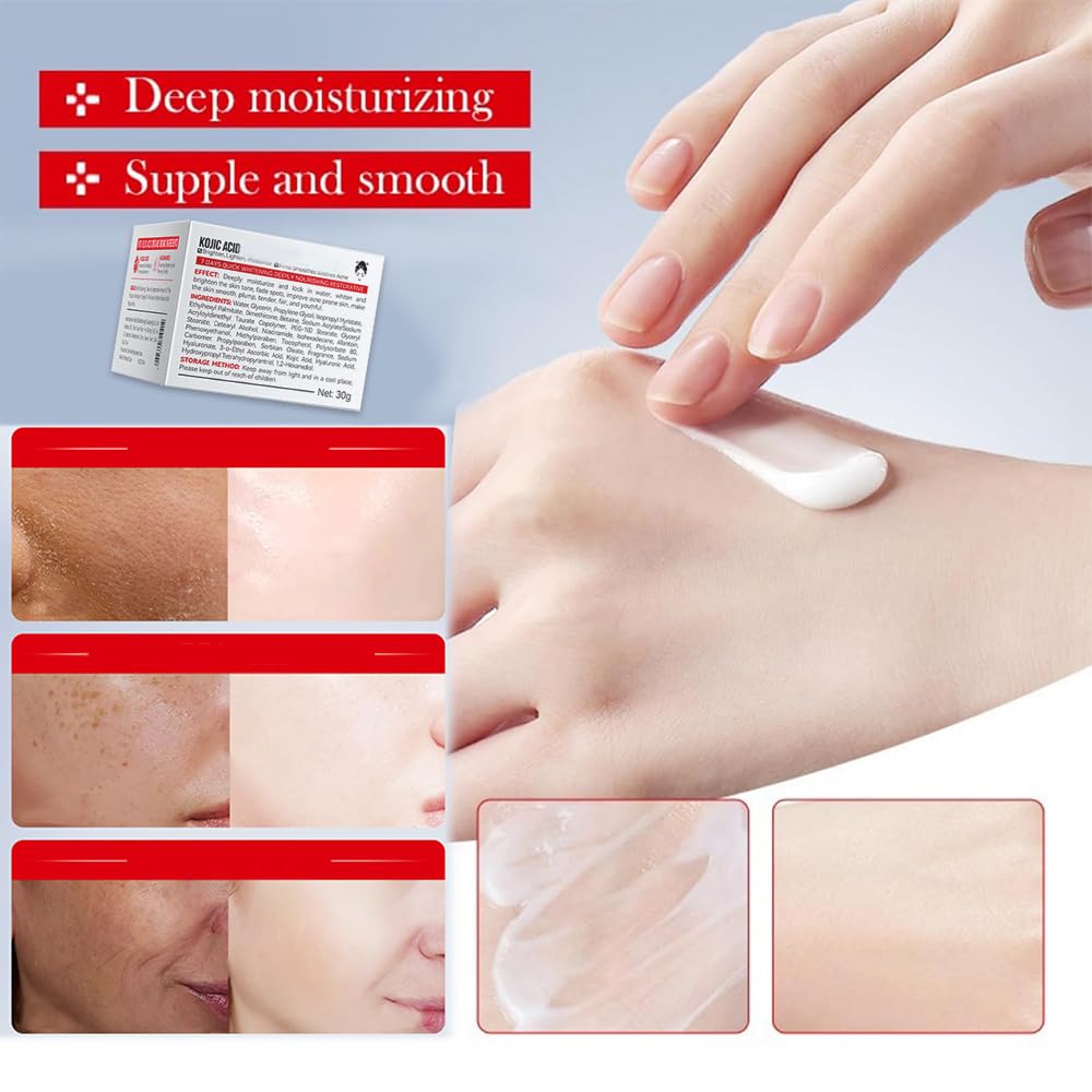 Kojic Acid Cream, Face and Body Gel, Dark Spots, Melasma, Natural Ingredients, Moisturizing and Mild Effect (2pcs acido kojico)