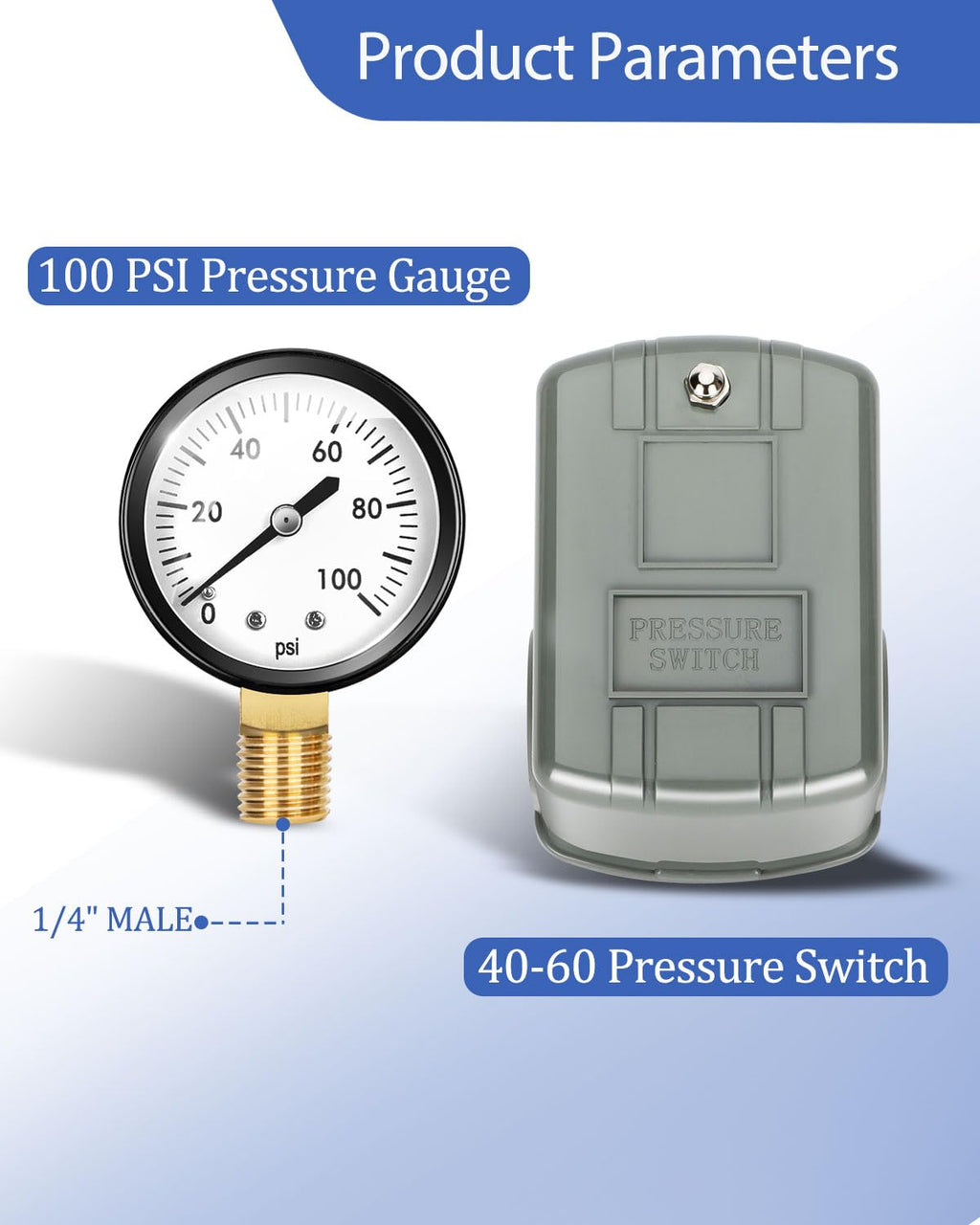 Miumoon 1"x 11"Well Pressure Tank Tee Kit with 40-60Psi Pressure Switch, Ball Valve, 100 Psi Pressure Gauge, Relief Valve, Drain Valve, Well Tank Tee Kit for Pressure Tank with Diameters Up to 16"