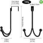 HFHOME 4Packs Over The Door Double Hanger Hooks, Metal Twin Hooks Organizer for Hanging Coats, Hats, Robes, Towels- Black