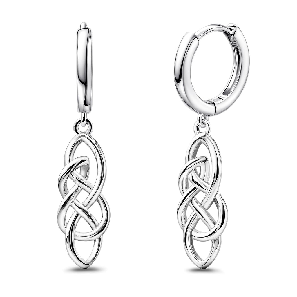 Celtic Knot Earrings for Women - Sterling Silver Hoop Earrings for Women Trendy Hypoallergenic Long Loop Earrings with Dangling Charm for Sensitive Ears Classic Fashion Huggie Earrings Gifts