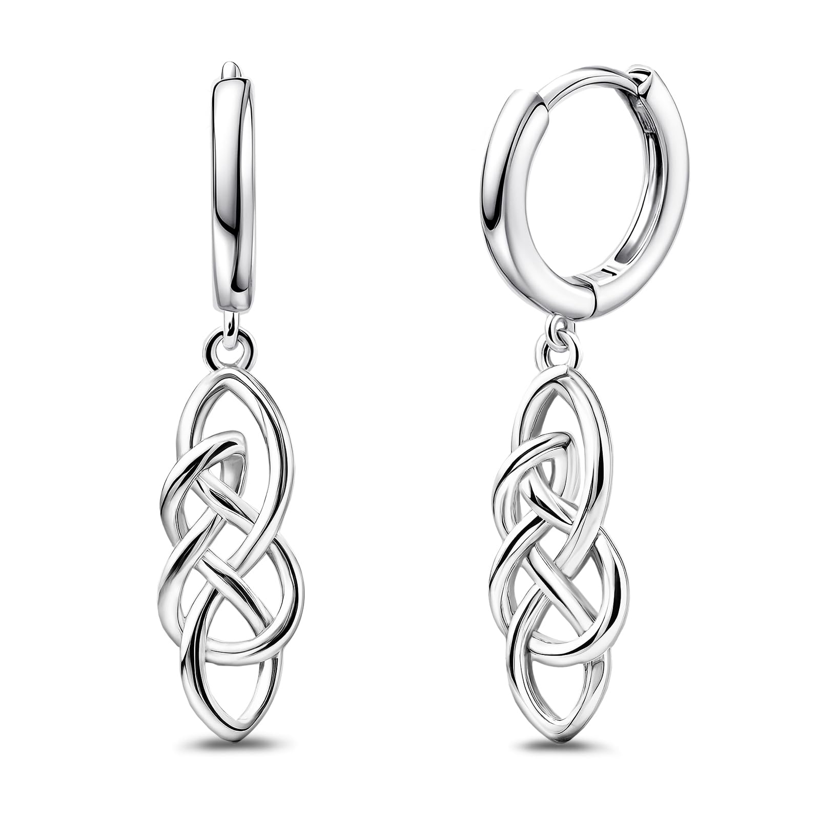 Celtic Knot Earrings for Women - Sterling Silver Hoop Earrings for Women Trendy Hypoallergenic Long Loop Earrings with Dangling Charm for Sensitive Ears Classic Fashion Huggie Earrings Gifts