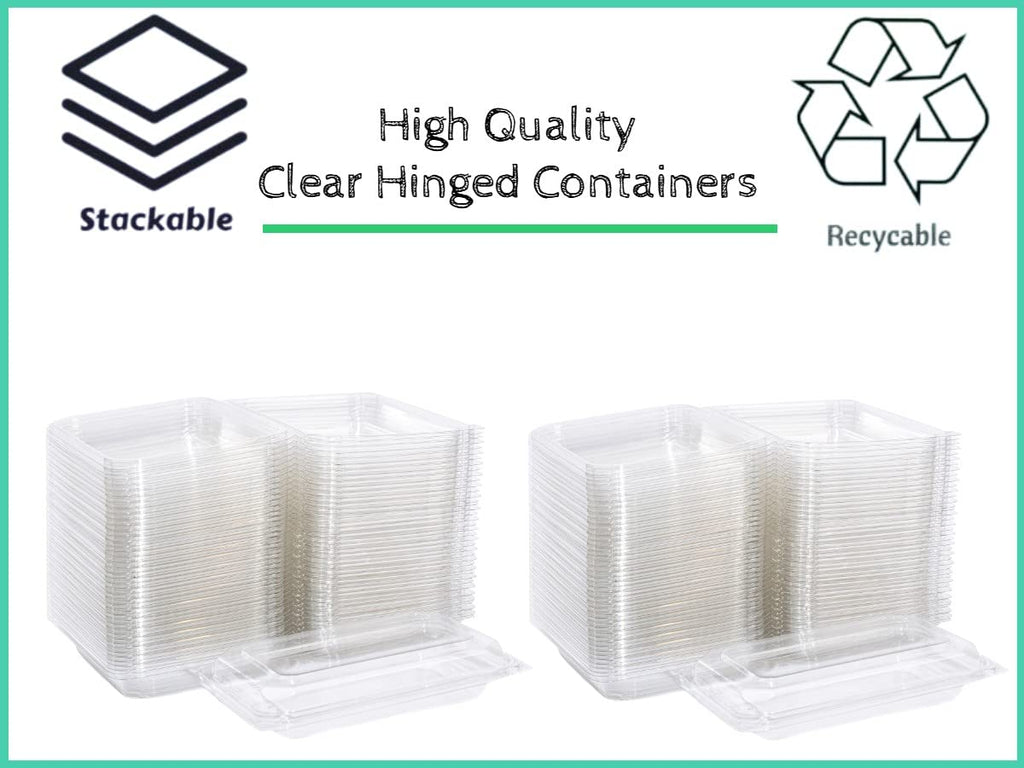 Smygoods Clear Plastic Disposable Container Flat Top, (Pack of 25-9 3/8 x 6 3/4 x 2 3/16) Sturdy Hinged Containers