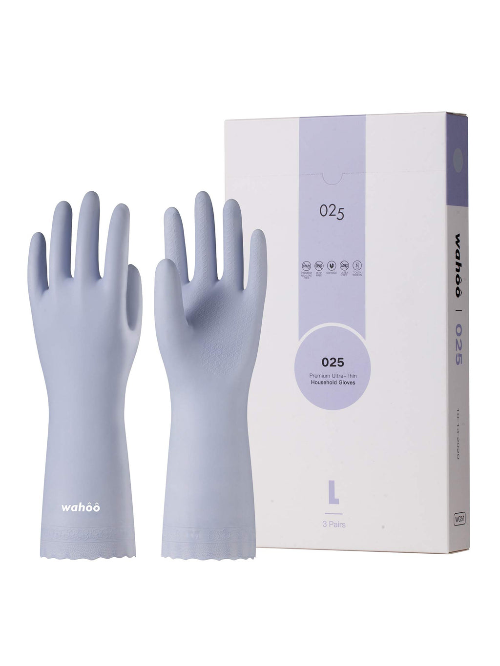 LANON 3 Pairs wahoo Skin-Friendly Cleaning Gloves, Unlined Dishwashing Kitchen Gloves, Reusable, Non-Slip, Icelandic Blue, Small