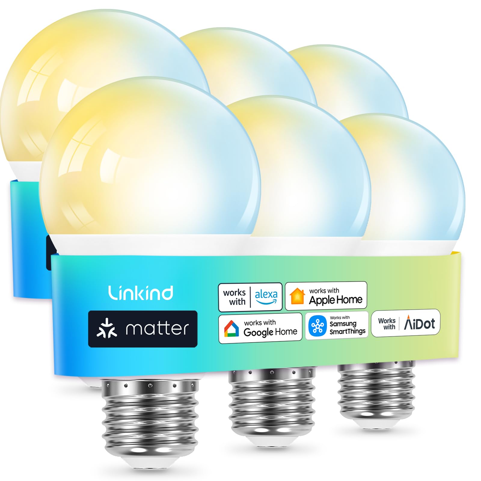 Linkind Matter Smart Light Bulbs, Work with Apple Home, Alexa, Google Home
