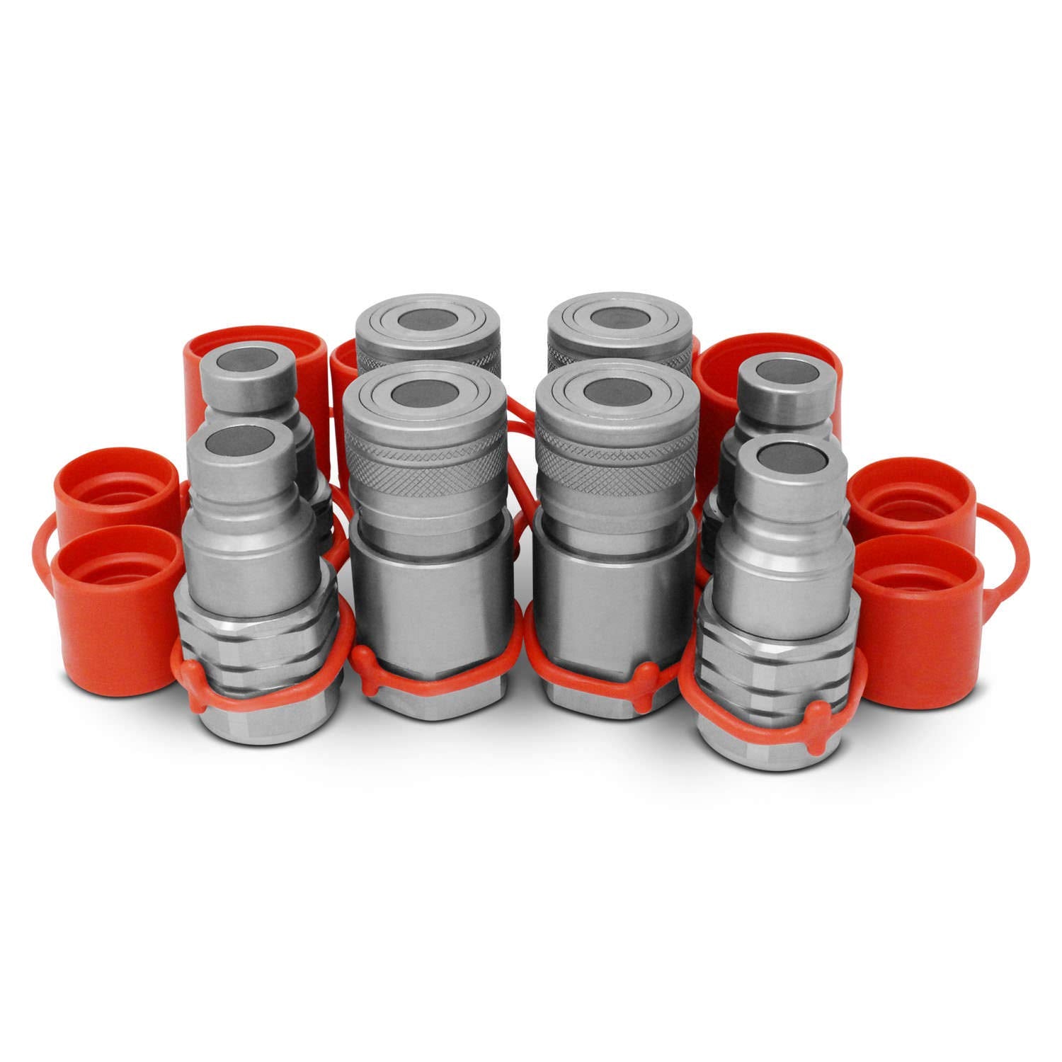 1/2" Skid Steer Flat Face Hydraulic Quick Connect Couplers/Couplings Set w/Dust Caps, 4 Sets