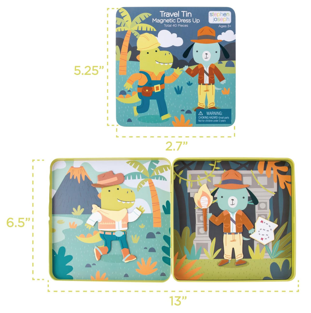 Stephen Joseph, Magnetic Dress Up Dolls 40 PC Play Set – Screen-Free Pretend Play Magnetic Case, Ideal for Ages 3+ – Travel Game for Kids, Magnetic On The Go Activity Set, Dino and Dog