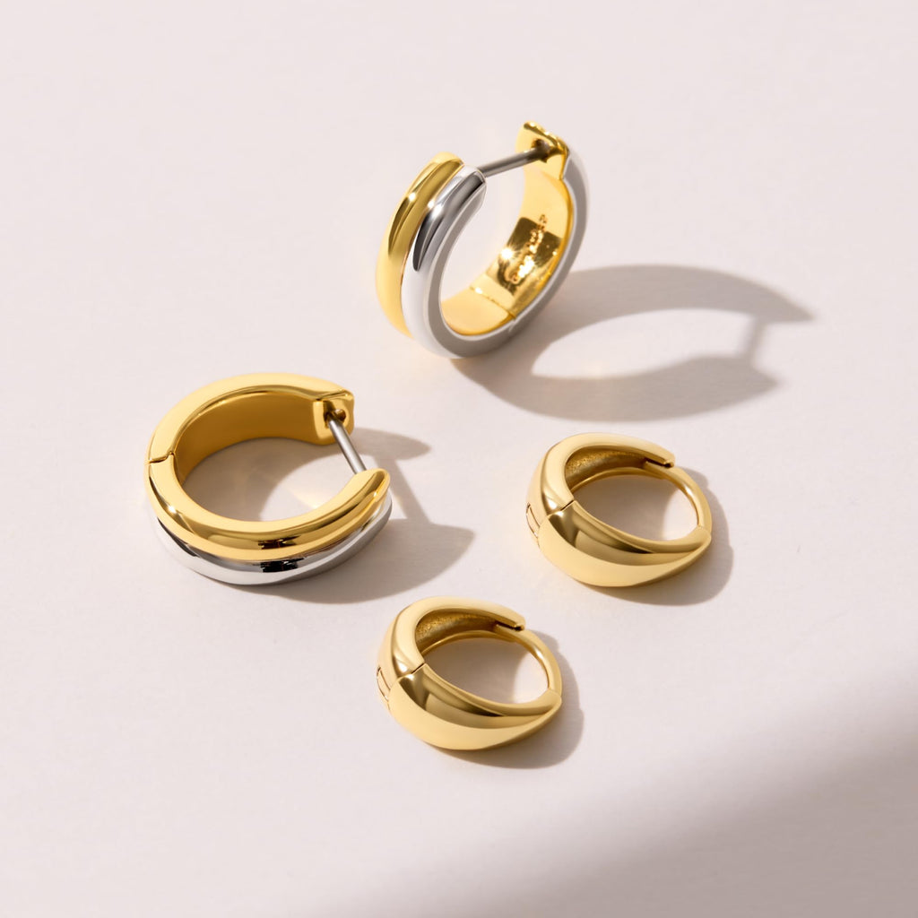 Ana Luisa Asher Huggie Hoop Earrings for Women - Silver & Gold Mixed Metal