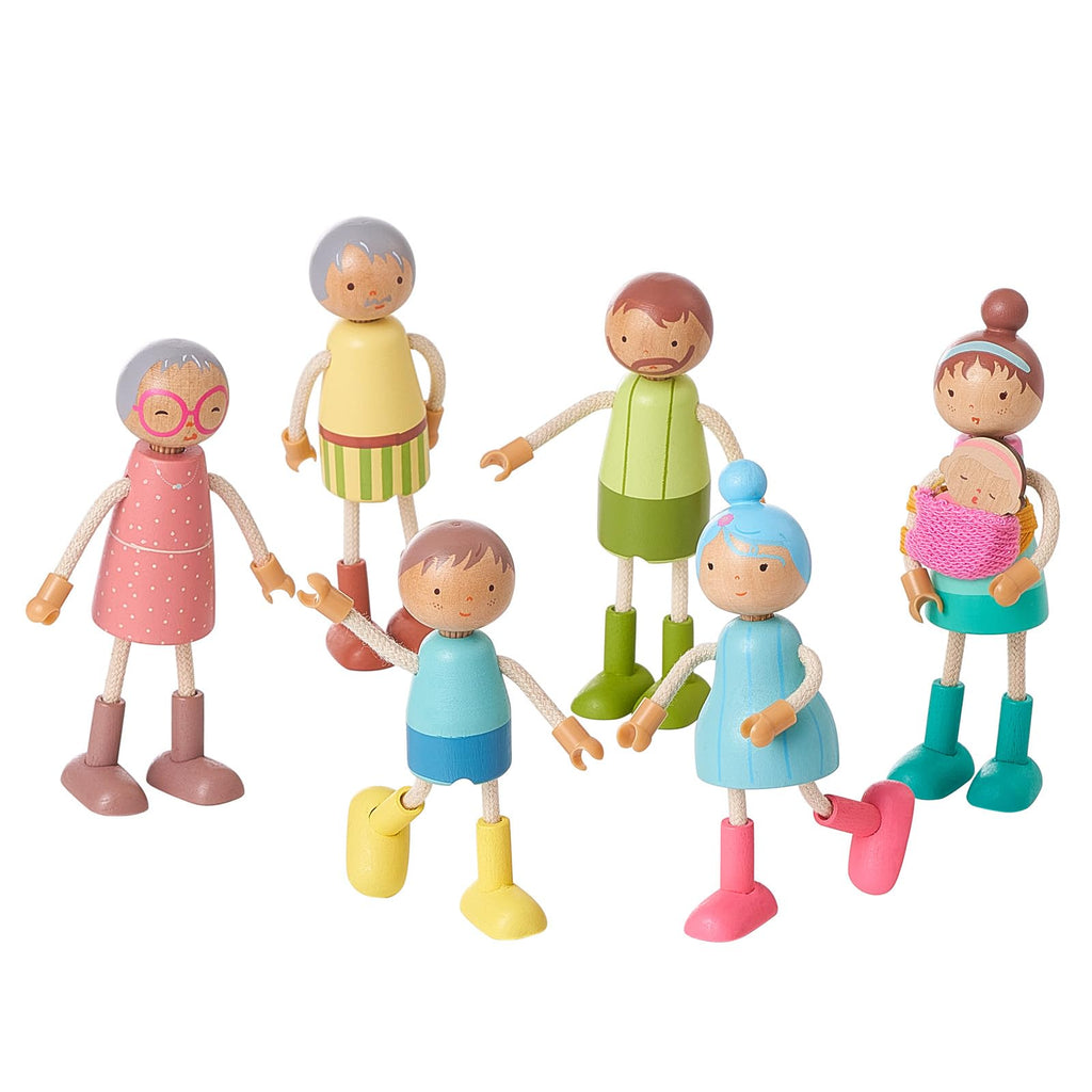 Giant bean Wooden Family Dolls Set of 7 for Dollhouse, Dollhouse People Miniature Dollhouse Accessories Toy for Boys Girls Kids Pretend Play 3 Years up