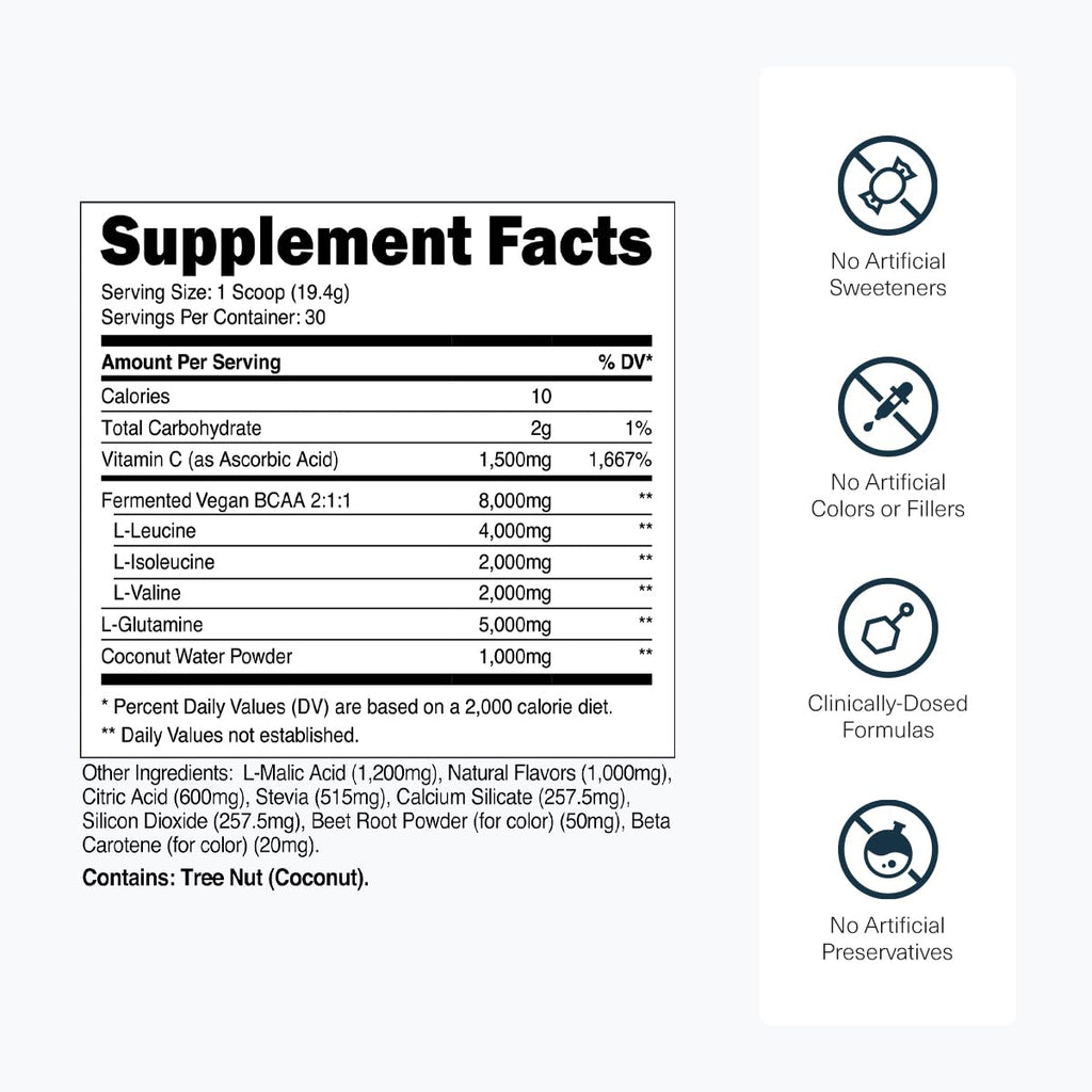 Transparent Labs BCAA Glutamine - 8000 Mg of BCAA Powder with L Glutamine for Post Workout Recovery, Muscle Growth, & Increased Endurance - 30 Servings, Tropical Punch