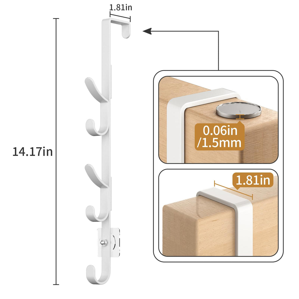 Kaiferty Over the Door Hooks, Metal Door Hooks for Hanging, Over the Door Purse Organizer for Coat Hanger, Back of Shower Door for Hanging Towel Rack Clothes, Hat, Bathroom, Closet (White-4Packs)